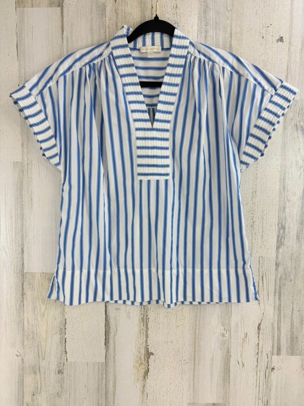 Ann Mashburn Sz S Libby Top Blue Ivory Stripe Trapunto Stitch